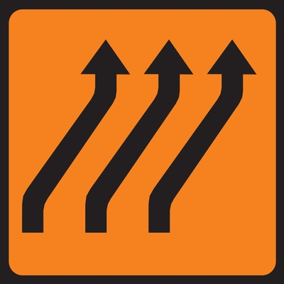 Move To Main Carriageway (Three Lane) Roadworks Sign